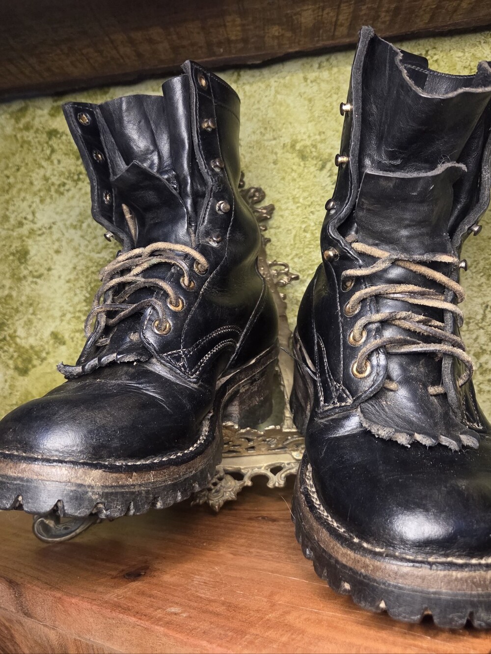 Drew's Men's Black Leather Work Boots (Fire, Logging Etc) Rugged LaceUp Sz 6EE.